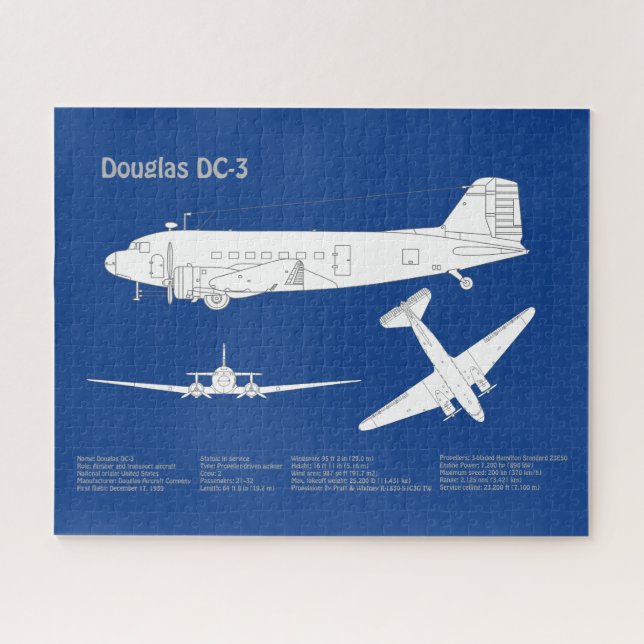 Douglas DC-3 - Airplane Blueprint Zeichnend Plan A Puzzle (Horizontal)