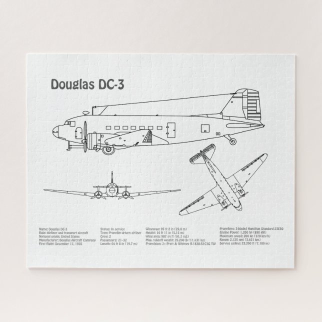 Douglas DC-3 - Airplane Blueprint Zeichnend Pläne  Puzzle (Horizontal)