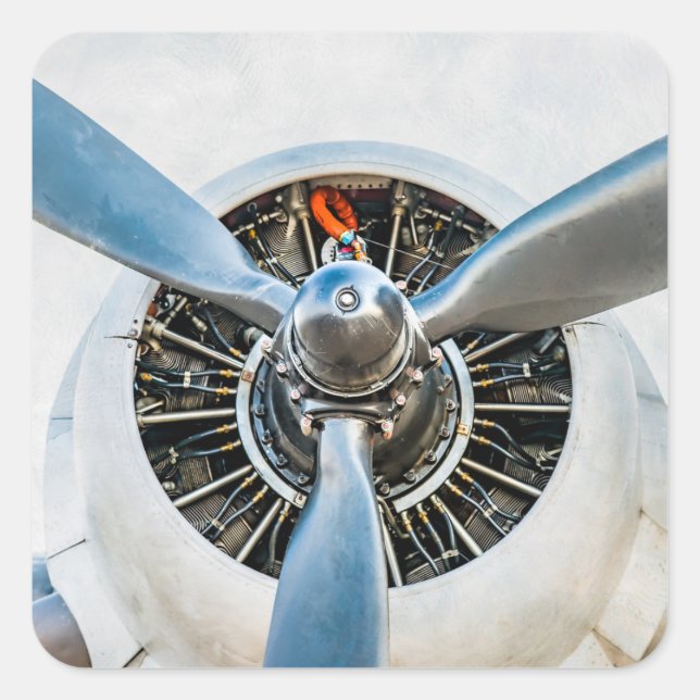 Douglas DC-3 Flugzeug. Propeller Quadratischer Aufkleber (Vorderseite)