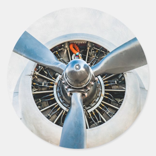 Douglas DC-3 Flugzeug. Propeller Runder Aufkleber (Vorderseite)