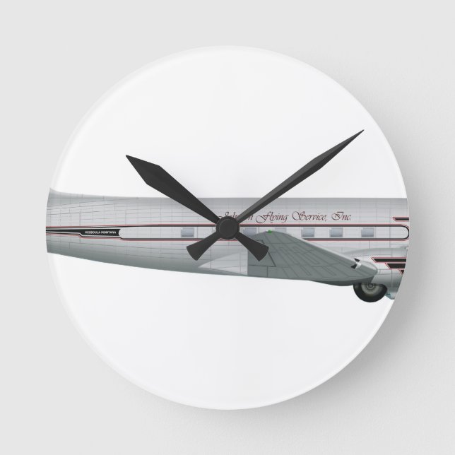 Douglas DC-3 Johnson Flying Service Runde Wanduhr (Vorderseite)