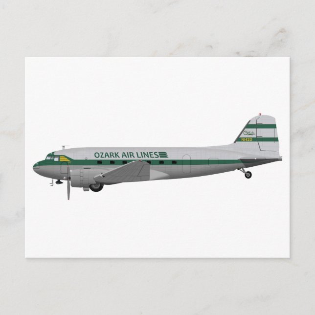Douglas DC-3 Ozark Airlines Postkarte (Vorderseite)