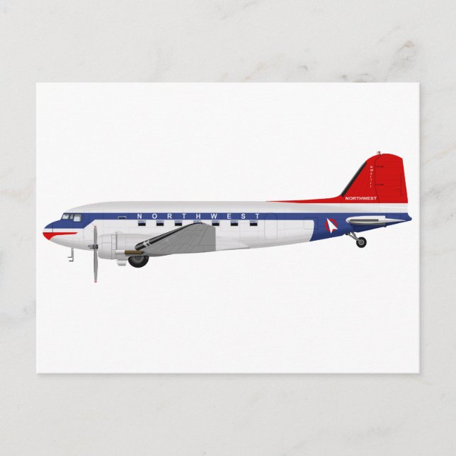 Douglas DC-3 Skytrain Northwest Airlines Postkarte (Vorderseite)