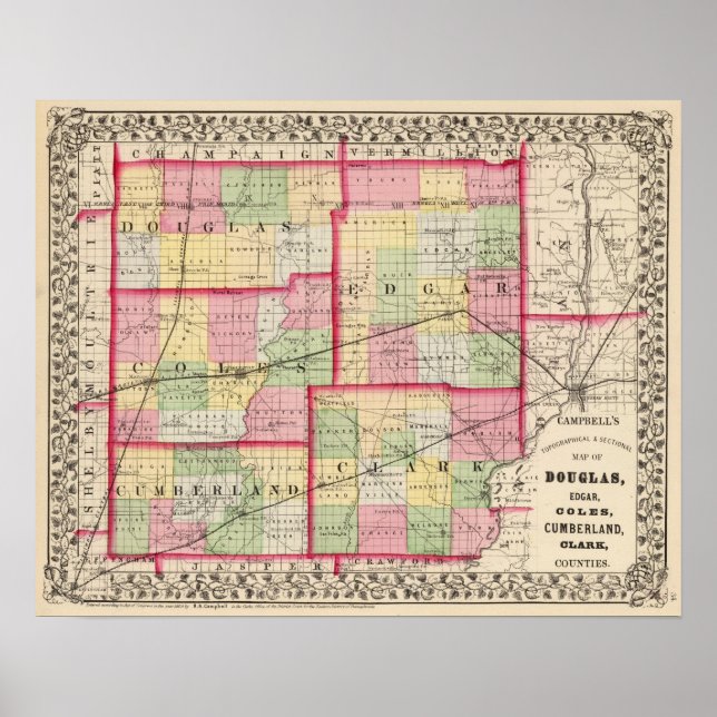 Douglas, Edgar, Coles, Cumberland, Clark Landkreis Poster (Vorne)