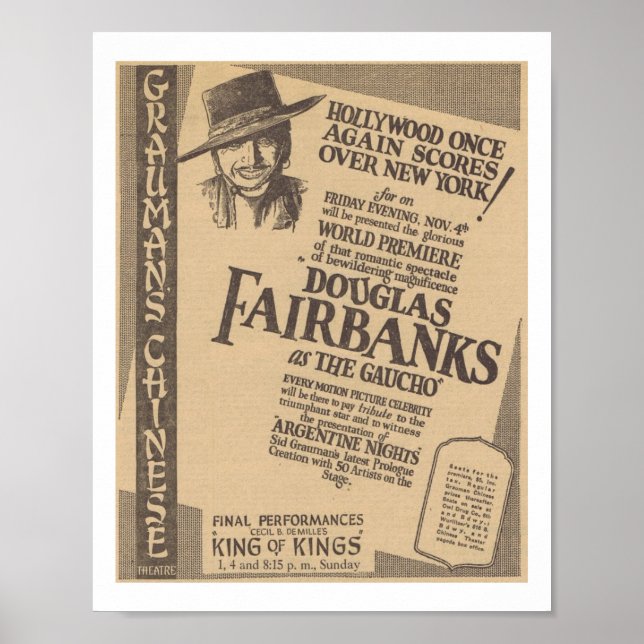 Douglas Fairbanks The Gaucho 1927 Uraufführung Poster (Vorne)