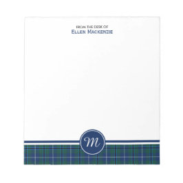 Douglas Family Navy Blue Modern Tartan Monogram Notizblock