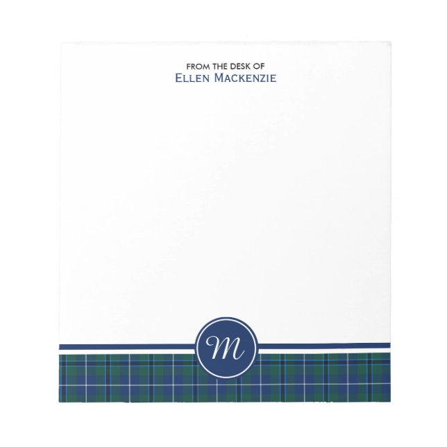 Douglas Family Navy Blue Modern Tartan Monogram Notizblock (Vorderseite)