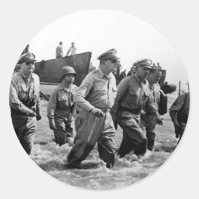Douglas MacArthur landet auf der Insel Leyte Phili Runder Aufkleber (Vorderseite)