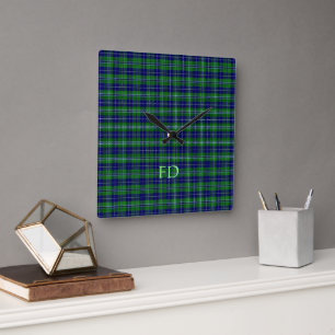 Douglas Offiziell Tartan mit Monogramm/Name Quadratische Wanduhr
