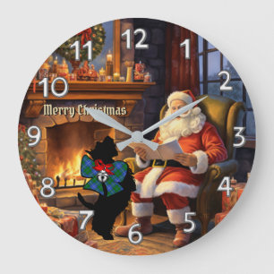 Douglas Scottie Dog & Santa Personalisiert Xmas Große Wanduhr