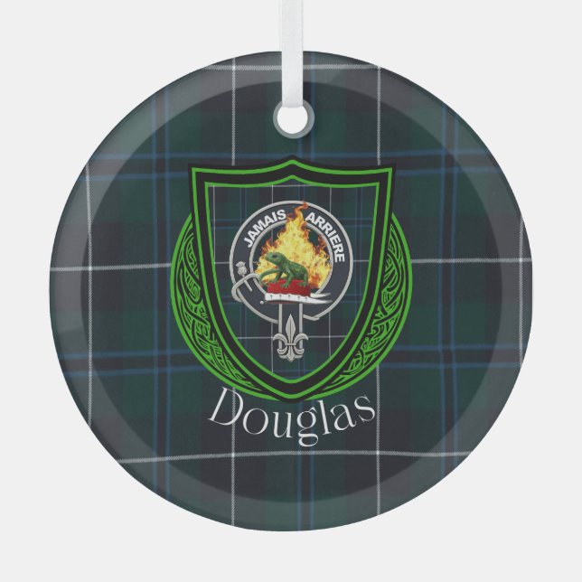 Douglas Scottish Clan Tartan & Crest Ornament Aus Glas (Vorderseite)