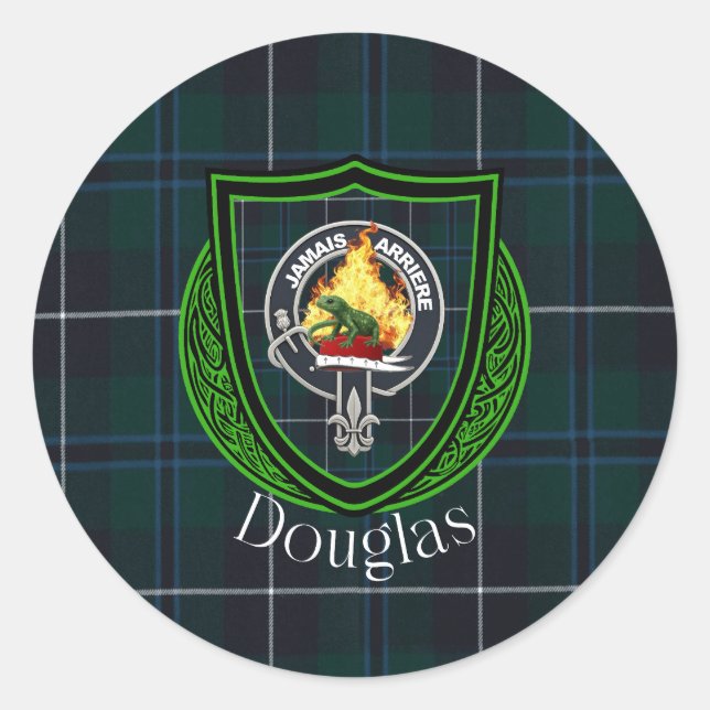 Douglas Scottish Clan Tartan & Crest Runder Aufkleber (Vorderseite)