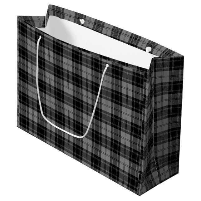 Douglas tartan black grau kariert große geschenktüte (Vorderseite Schrägansicht)