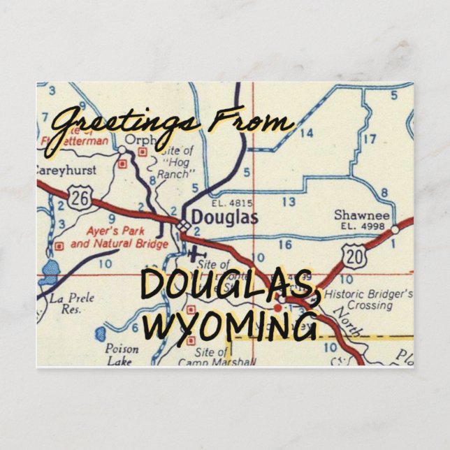 Douglas Wyoming Vintag Map Postkarte (Vorderseite)