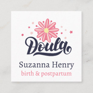 Doula Birth Postpartum Pink Floral Stars Logo Quadratische Visitenkarte