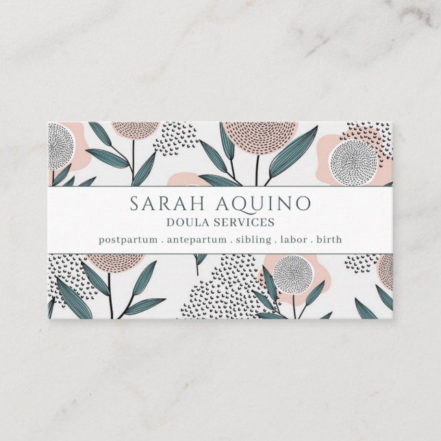 Doula Floral Pattern Business Card Visitenkarte (Vorderseite)