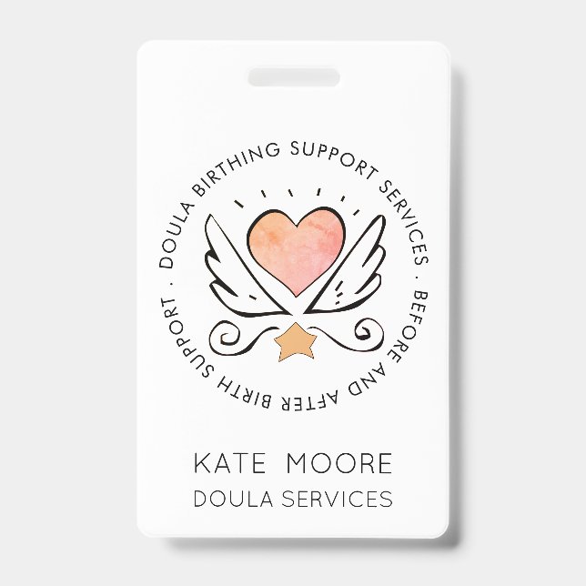 Doula oder Midfrau Herz mit Flügelname Weiß Ausweis (Vorderseite)