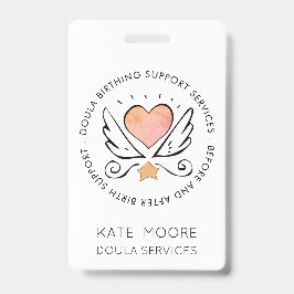 Doula oder Midfrau Herz mit Flügelname Weiß Ausweis