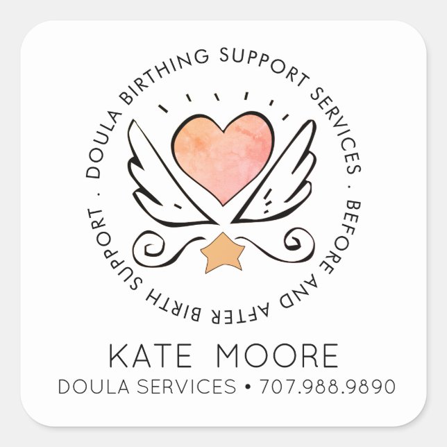 Doula oder Mitfrauherz mit Abzeichen mit Flügelnam Quadratischer Aufkleber (Vorderseite)