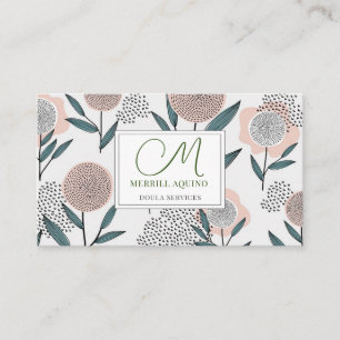 Doula Services Handgezogenes Floral Mit Monogramm Visitenkarte