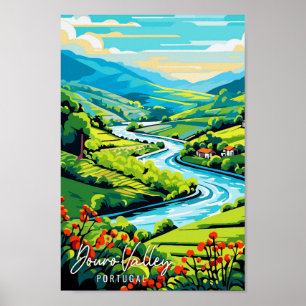 Douro Valley Portugal Vintage Illustration Poster