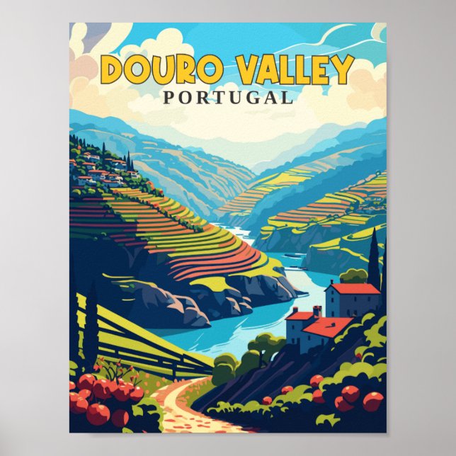 Douro Valley Portugal Vintage Illustration Poster (Vorne)