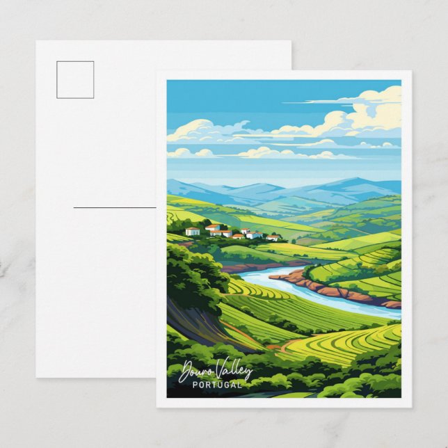 Douro Valley Portugal Vintage Illustration Postkarte (Vorne/Hinten)