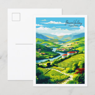 Douro Valley Portugal Vintage Illustration Postkarte