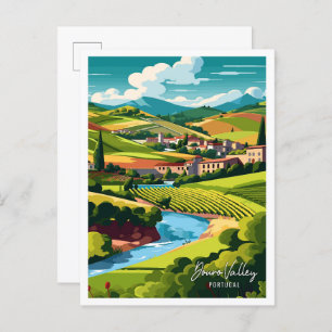 Douro Valley Portugal Vintage Illustration Postkarte