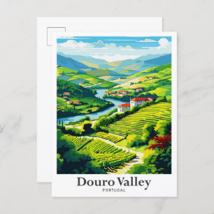 Douro Valley Portugal Vintage Travel Illustration Postkarte