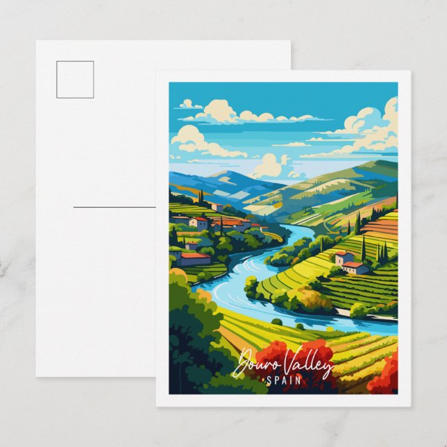 Douro Valley Spanien Vintage Illustration Postkarte (Vorne/Hinten)