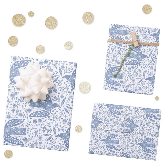 Dove Bird Blue Geschenkpapier Set (Blue and white peace dove bird pattern gift wrapping paper sheets)