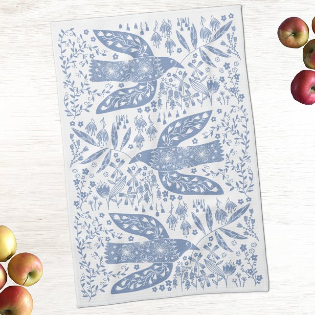 Dove Bird Blue Geschirrtuch (Peace doves bird and flower kitchen tea towels)