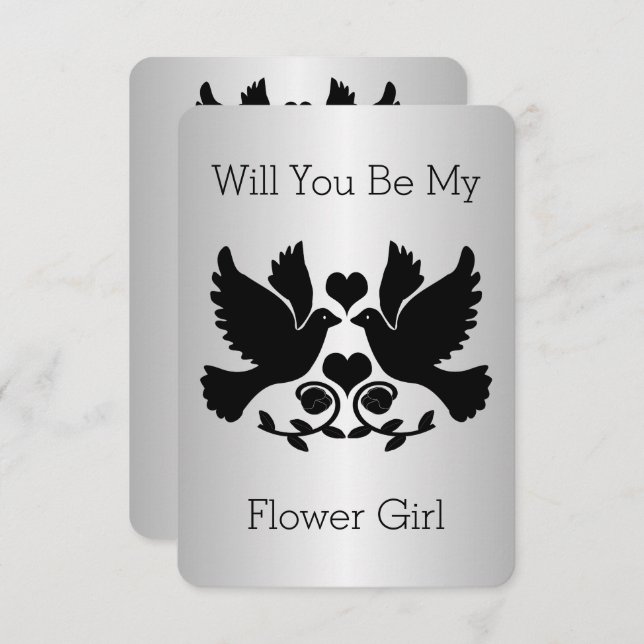 Dove Black and Silver Flower Girl Request Einladung (Vorne/Hinten)