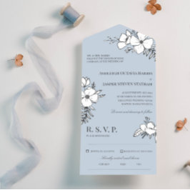 Dove Blue & White Hübsche Blume Hochzeit All In One Einladung