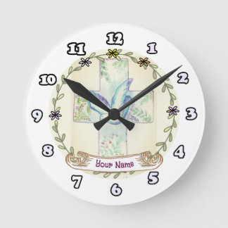 Dove Christlich Cross Runde Wanduhr
