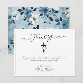 Dove Cross Blue Floral Beerdigung Dankkarte Dankeskarte