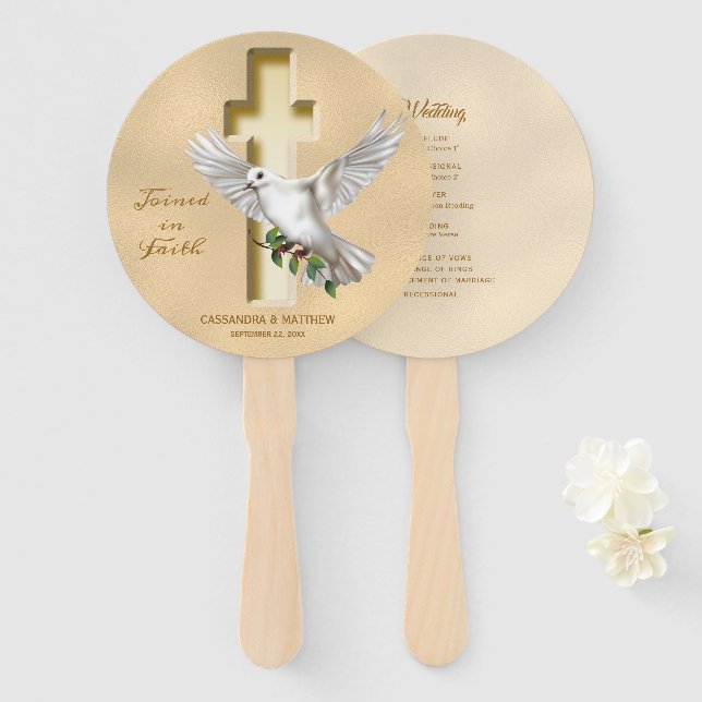 Dove Cross Imitate Foil Wedding Programm Fächer (Vorne und Hinten)