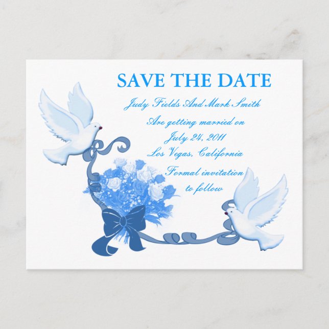 Dove Custom Save the Date Postcard Ankündigungspostkarte (Vorderseite)