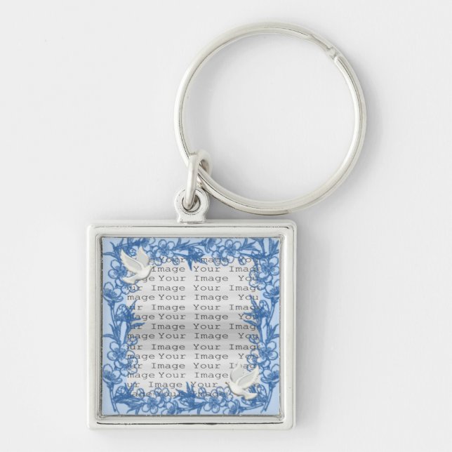 Dove Custom Square Wedding Key Chain Schlüsselanhänger (Vorne)