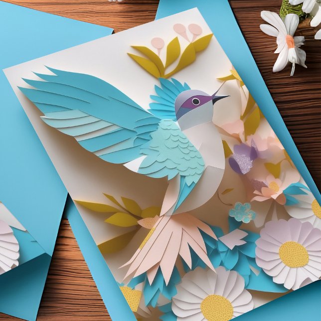 Dove & Daisy Blume Blauer Pastell Schnitt Papier B Dankeskarte (Von Creator hochgeladen)