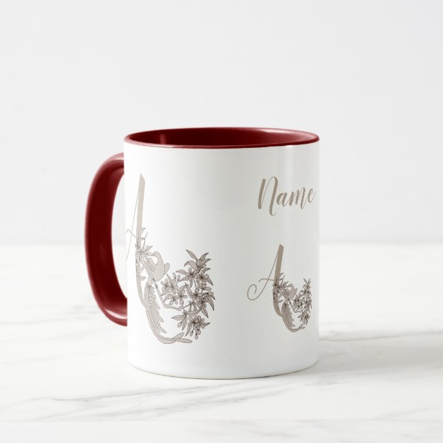 Dove Elegant Monogram Initial A Name Tasse (Vorderseite Links)