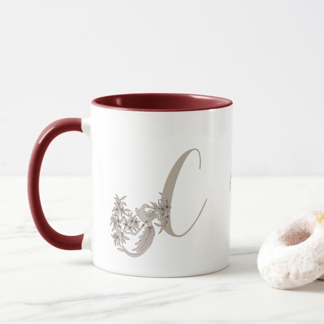 Dove Elegant Monogram Initial C Ihr Name Tasse (Mit Donut)