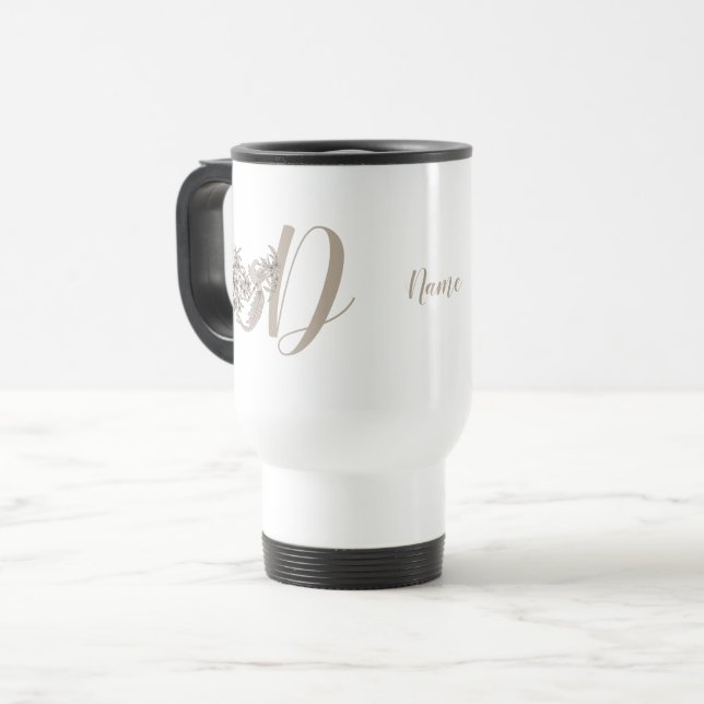 Dove Elegant Monogram Initial D Your Name Reisebecher (Vorderseite Links)