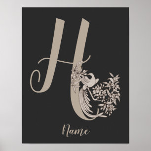 Dove Elegant Monogramm Anfangsbuchstabe H Personal Poster