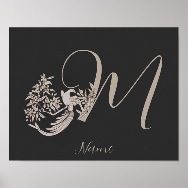 Dove Elegant Monogramm Anfangsbuchstabe M Personal Poster (Vorne)