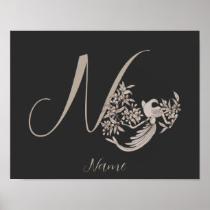Dove Elegant Monogramm Anfangsbuchstabe N Personal Poster
