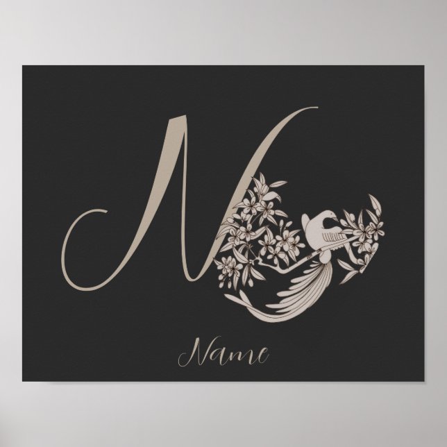 Dove Elegant Monogramm Anfangsbuchstabe N Personal Poster (Vorne)