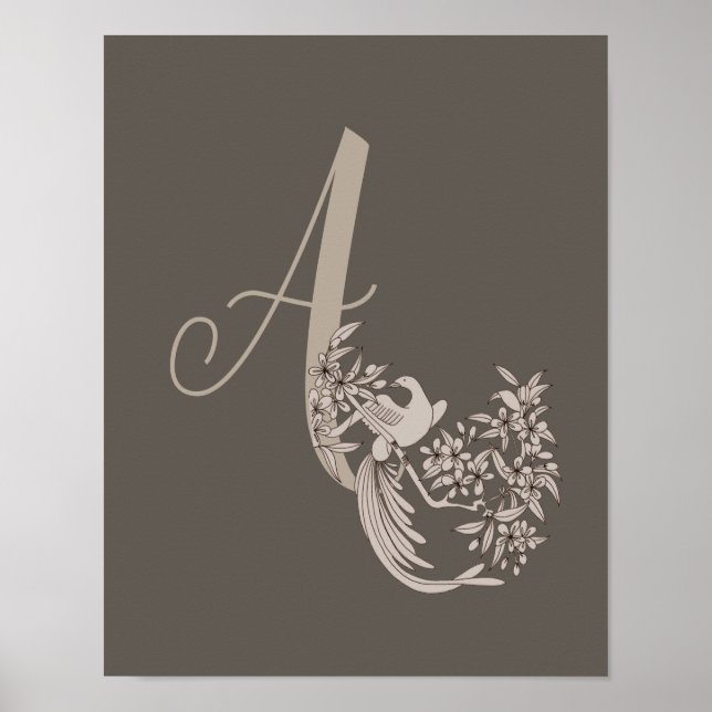 Dove Elegant Monogramm Initiale A Braun Poster (Vorne)