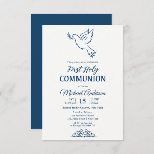 Dove First Communion Blu Elegant Einladung